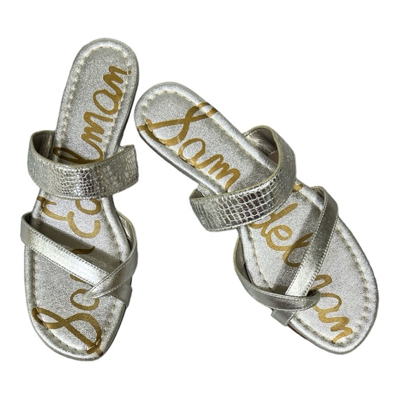 Sam Edelman Bernice Leather Metallic Silver Toe Loop Sandals Flats Sz 9.5 M - Picture 10 of 10